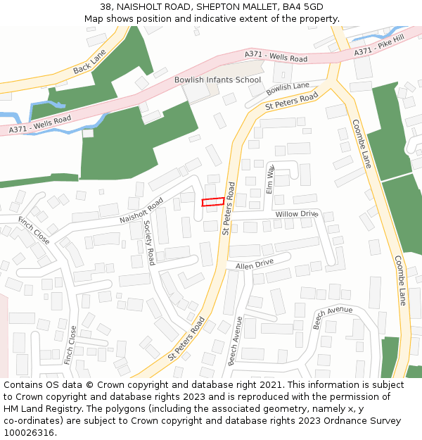 38, NAISHOLT ROAD, SHEPTON MALLET, BA4 5GD: Location map and indicative extent of plot