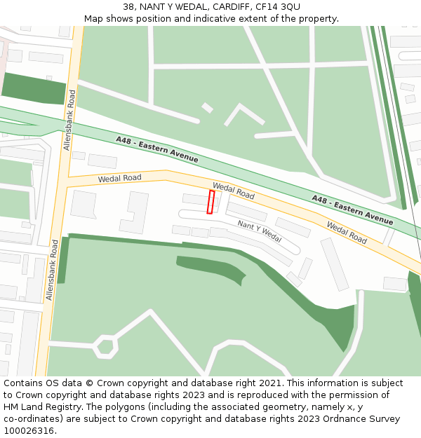 38, NANT Y WEDAL, CARDIFF, CF14 3QU: Location map and indicative extent of plot