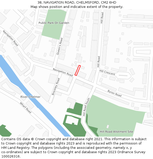 38, NAVIGATION ROAD, CHELMSFORD, CM2 6HD: Location map and indicative extent of plot