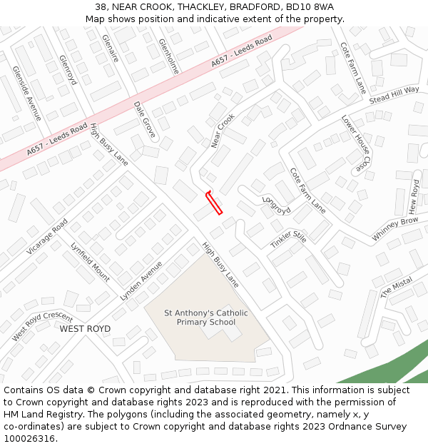 38, NEAR CROOK, THACKLEY, BRADFORD, BD10 8WA: Location map and indicative extent of plot