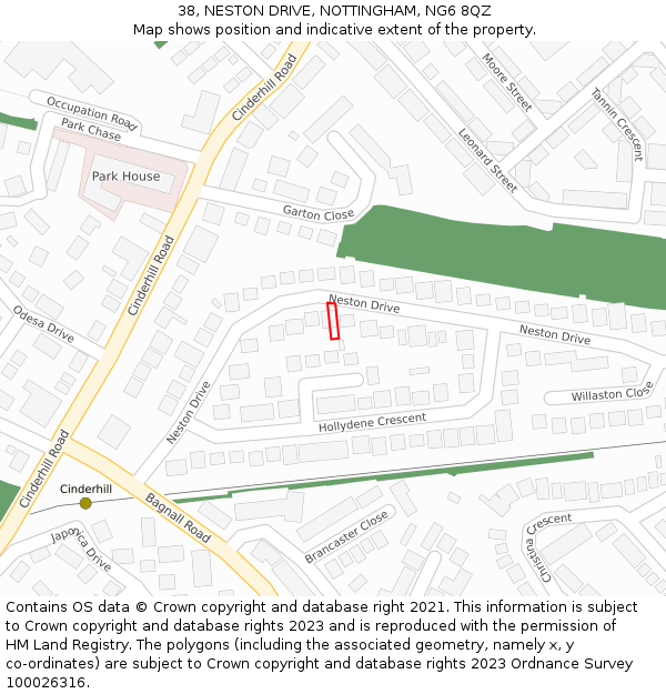 38, NESTON DRIVE, NOTTINGHAM, NG6 8QZ: Location map and indicative extent of plot