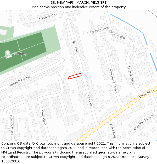 38, NEW PARK, MARCH, PE15 8RS: Location map and indicative extent of plot