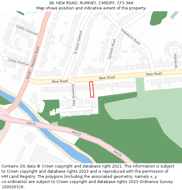 38, NEW ROAD, RUMNEY, CARDIFF, CF3 3AA: Location map and indicative extent of plot