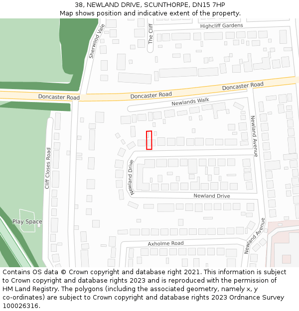 38, NEWLAND DRIVE, SCUNTHORPE, DN15 7HP: Location map and indicative extent of plot