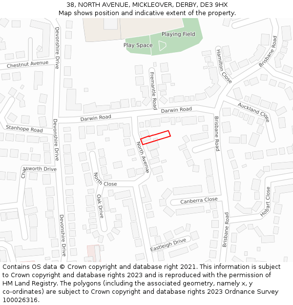 38, NORTH AVENUE, MICKLEOVER, DERBY, DE3 9HX: Location map and indicative extent of plot
