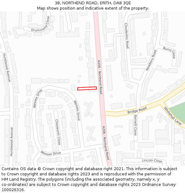 38, NORTHEND ROAD, ERITH, DA8 3QE: Location map and indicative extent of plot