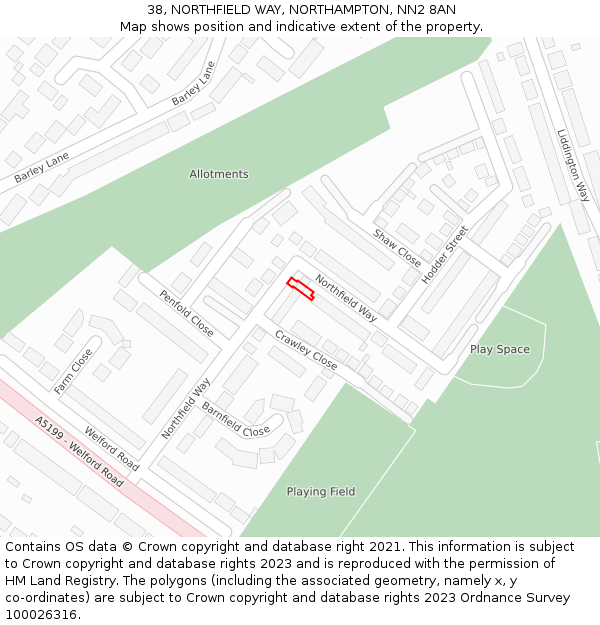 38, NORTHFIELD WAY, NORTHAMPTON, NN2 8AN: Location map and indicative extent of plot