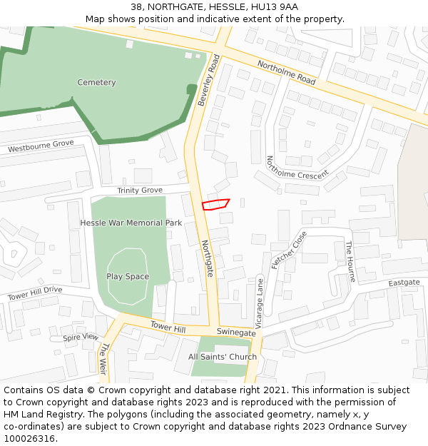 38, NORTHGATE, HESSLE, HU13 9AA: Location map and indicative extent of plot