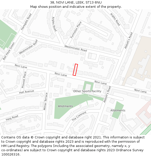 38, NOVI LANE, LEEK, ST13 6NU: Location map and indicative extent of plot