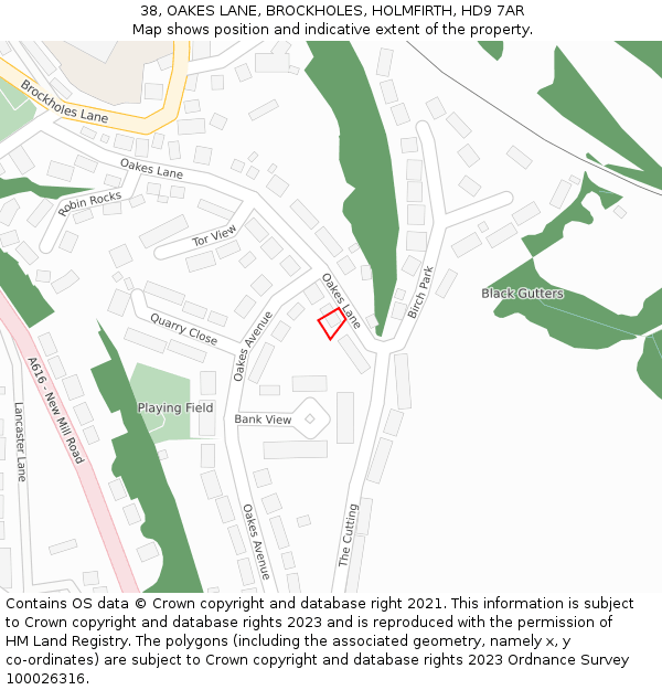 38, OAKES LANE, BROCKHOLES, HOLMFIRTH, HD9 7AR: Location map and indicative extent of plot