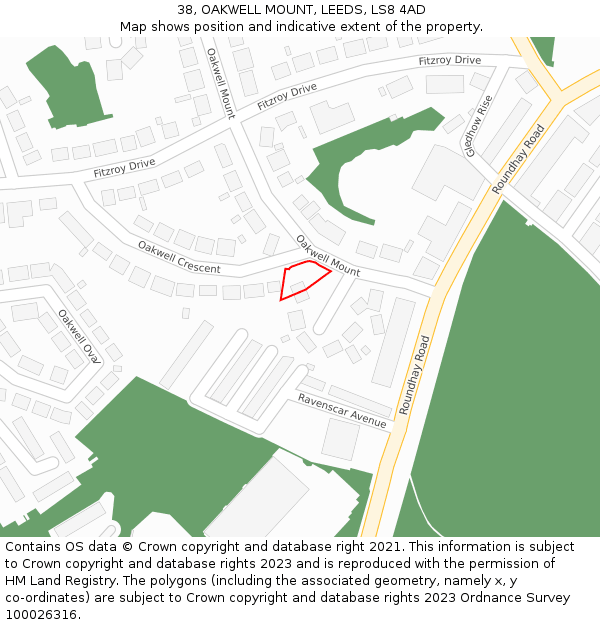 38, OAKWELL MOUNT, LEEDS, LS8 4AD: Location map and indicative extent of plot