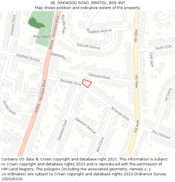 38, OAKWOOD ROAD, BRISTOL, BS9 4NT: Location map and indicative extent of plot