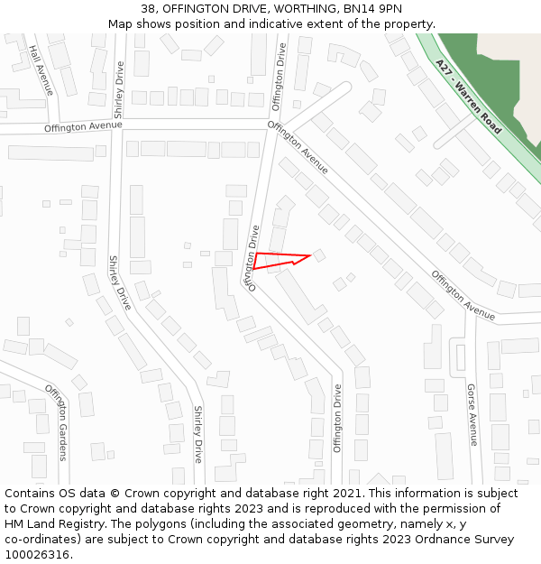 38, OFFINGTON DRIVE, WORTHING, BN14 9PN: Location map and indicative extent of plot