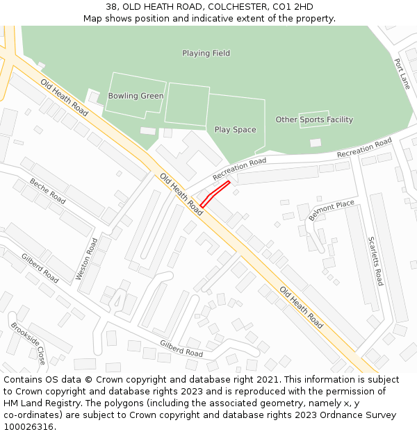 38, OLD HEATH ROAD, COLCHESTER, CO1 2HD: Location map and indicative extent of plot