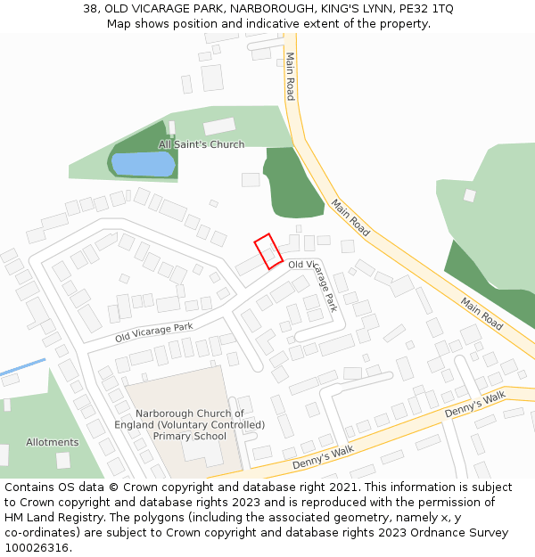 38, OLD VICARAGE PARK, NARBOROUGH, KING'S LYNN, PE32 1TQ: Location map and indicative extent of plot