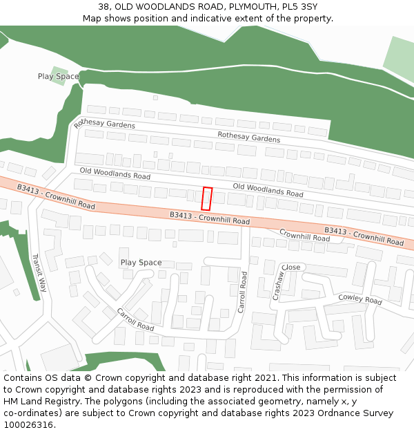 38, OLD WOODLANDS ROAD, PLYMOUTH, PL5 3SY: Location map and indicative extent of plot
