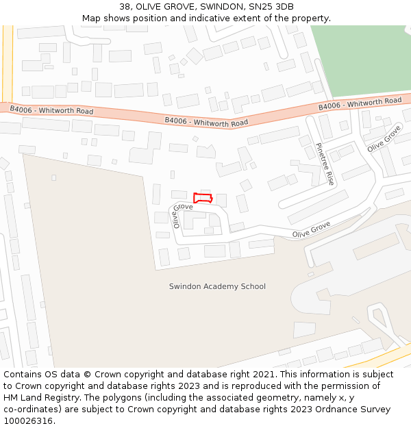 38, OLIVE GROVE, SWINDON, SN25 3DB: Location map and indicative extent of plot