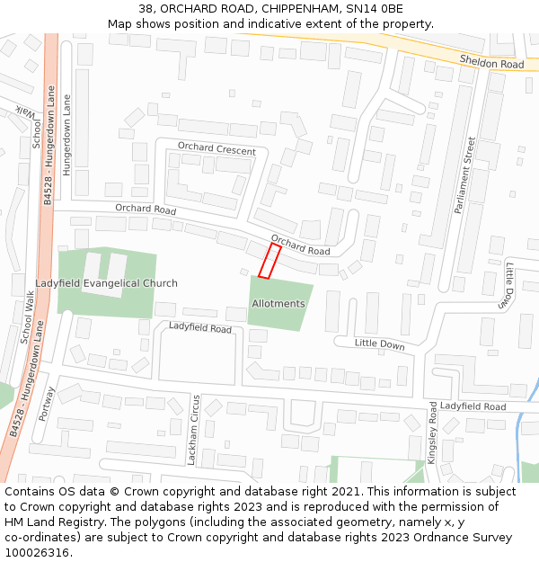 38, ORCHARD ROAD, CHIPPENHAM, SN14 0BE: Location map and indicative extent of plot