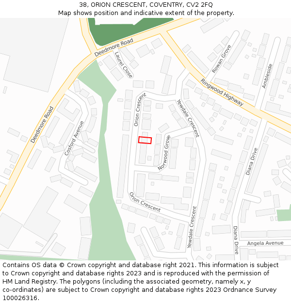38, ORION CRESCENT, COVENTRY, CV2 2FQ: Location map and indicative extent of plot
