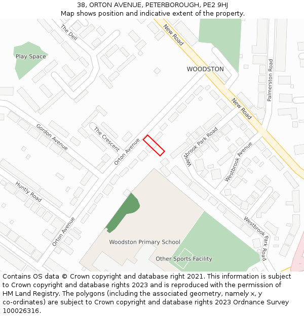 38, ORTON AVENUE, PETERBOROUGH, PE2 9HJ: Location map and indicative extent of plot