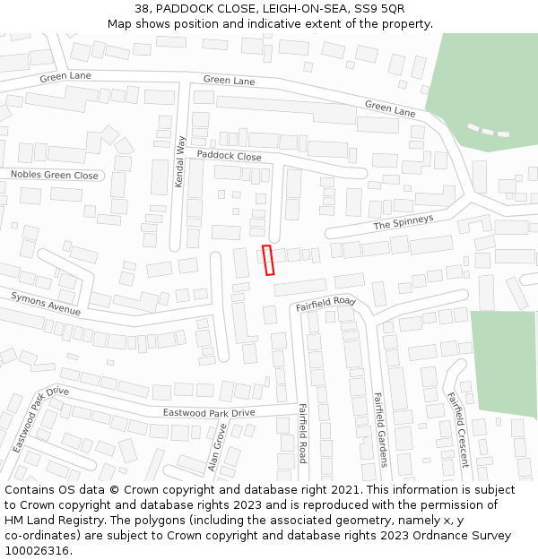 38, PADDOCK CLOSE, LEIGH-ON-SEA, SS9 5QR: Location map and indicative extent of plot