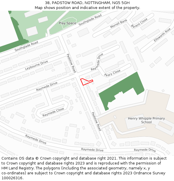 38, PADSTOW ROAD, NOTTINGHAM, NG5 5GH: Location map and indicative extent of plot