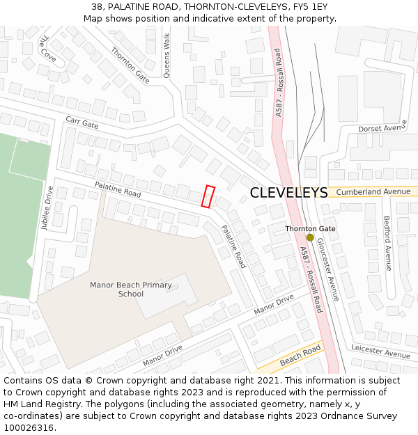 38, PALATINE ROAD, THORNTON-CLEVELEYS, FY5 1EY: Location map and indicative extent of plot