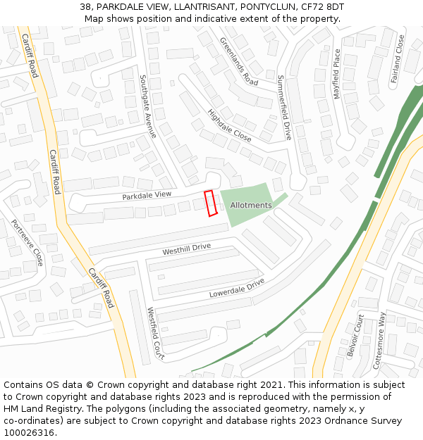 38, PARKDALE VIEW, LLANTRISANT, PONTYCLUN, CF72 8DT: Location map and indicative extent of plot