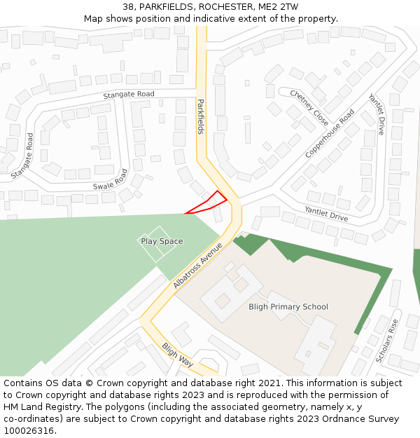 38, PARKFIELDS, ROCHESTER, ME2 2TW: Location map and indicative extent of plot