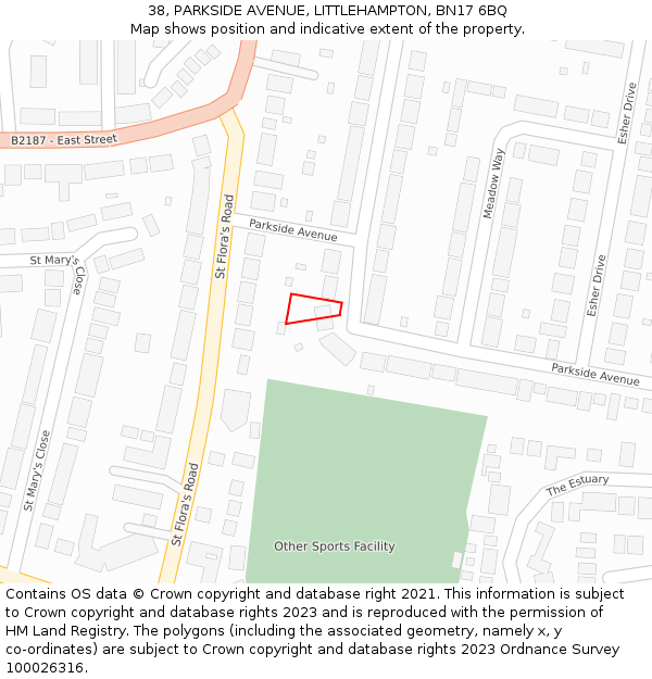 38, PARKSIDE AVENUE, LITTLEHAMPTON, BN17 6BQ: Location map and indicative extent of plot
