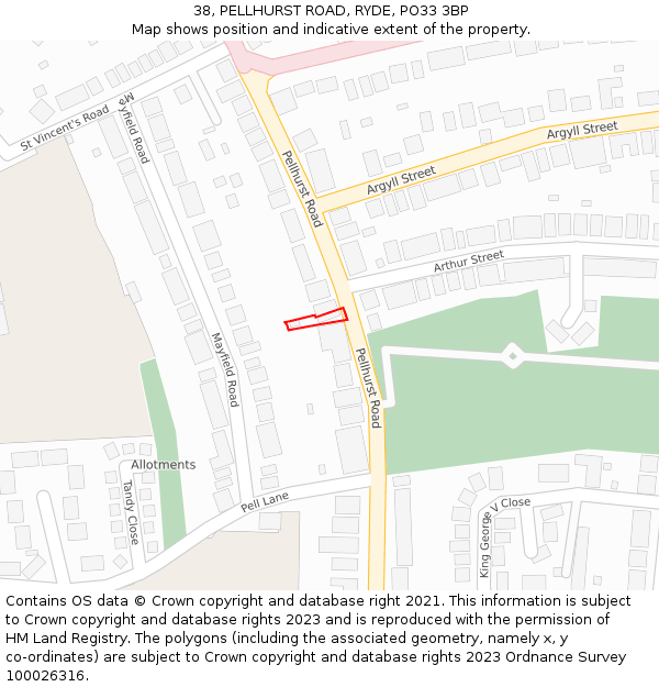 38, PELLHURST ROAD, RYDE, PO33 3BP: Location map and indicative extent of plot