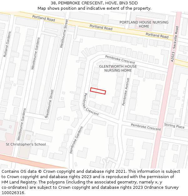 38, PEMBROKE CRESCENT, HOVE, BN3 5DD: Location map and indicative extent of plot