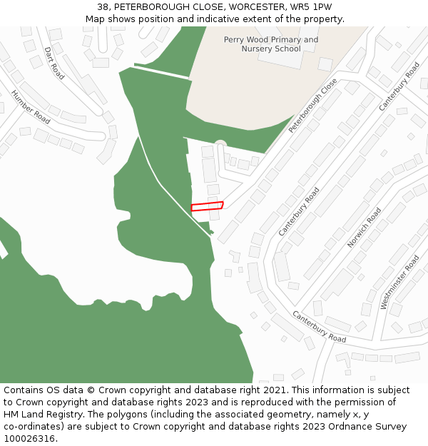 38, PETERBOROUGH CLOSE, WORCESTER, WR5 1PW: Location map and indicative extent of plot