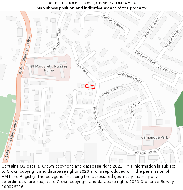 38, PETERHOUSE ROAD, GRIMSBY, DN34 5UX: Location map and indicative extent of plot