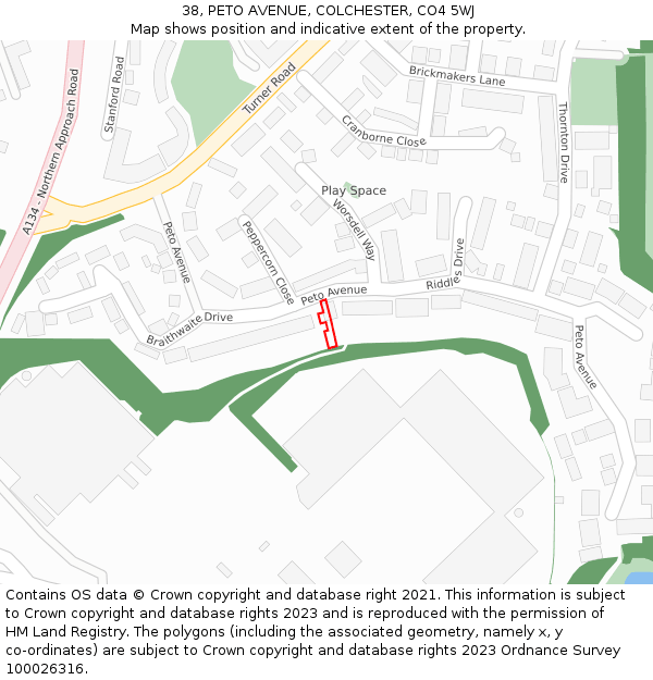 38, PETO AVENUE, COLCHESTER, CO4 5WJ: Location map and indicative extent of plot