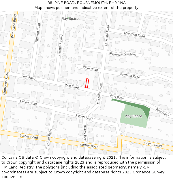 38, PINE ROAD, BOURNEMOUTH, BH9 1NA: Location map and indicative extent of plot