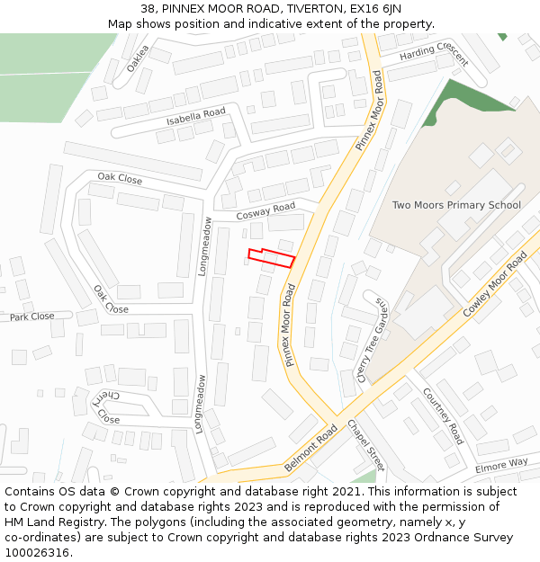 38, PINNEX MOOR ROAD, TIVERTON, EX16 6JN: Location map and indicative extent of plot