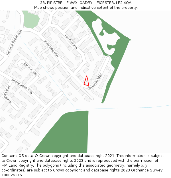 38, PIPISTRELLE WAY, OADBY, LEICESTER, LE2 4QA: Location map and indicative extent of plot