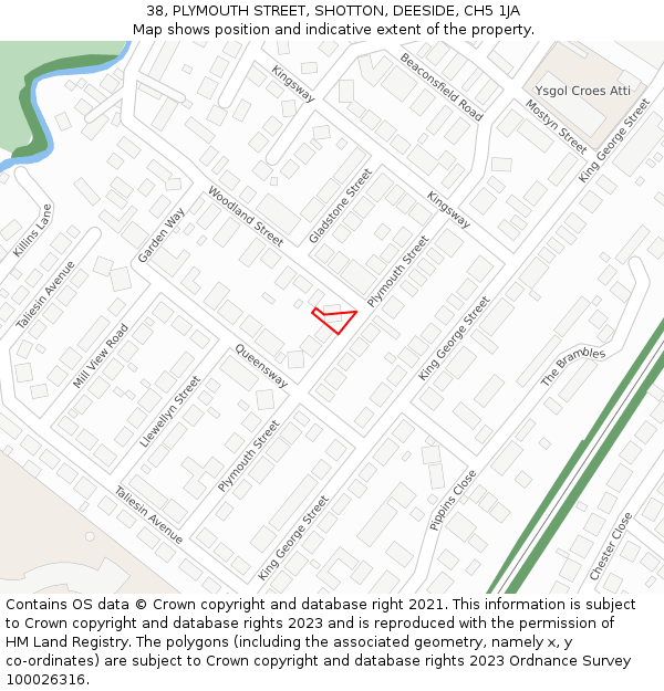 38, PLYMOUTH STREET, SHOTTON, DEESIDE, CH5 1JA: Location map and indicative extent of plot