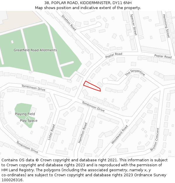 38, POPLAR ROAD, KIDDERMINSTER, DY11 6NH: Location map and indicative extent of plot