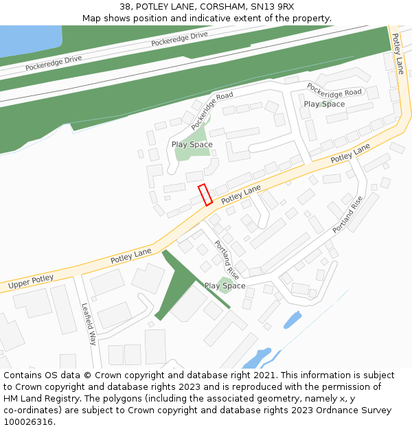 38, POTLEY LANE, CORSHAM, SN13 9RX: Location map and indicative extent of plot
