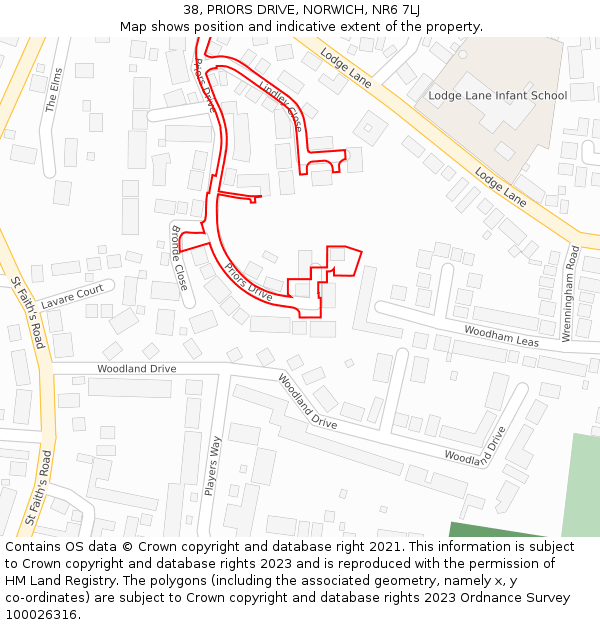 38, PRIORS DRIVE, NORWICH, NR6 7LJ: Location map and indicative extent of plot