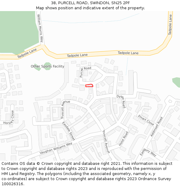 38, PURCELL ROAD, SWINDON, SN25 2PF: Location map and indicative extent of plot