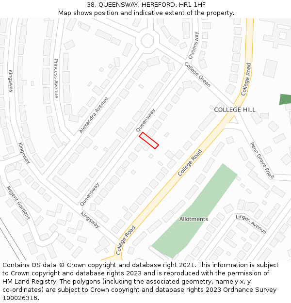 38, QUEENSWAY, HEREFORD, HR1 1HF: Location map and indicative extent of plot