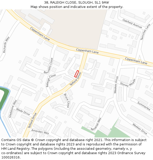 38, RALEIGH CLOSE, SLOUGH, SL1 9AW: Location map and indicative extent of plot