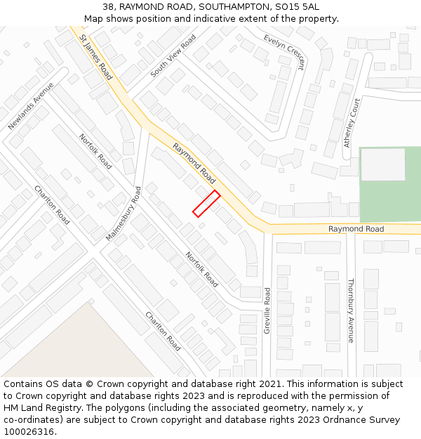 38, RAYMOND ROAD, SOUTHAMPTON, SO15 5AL: Location map and indicative extent of plot