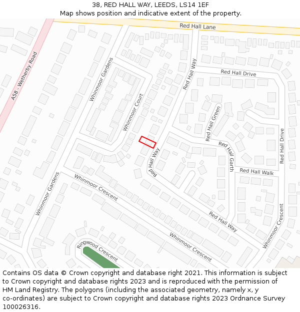 38, RED HALL WAY, LEEDS, LS14 1EF: Location map and indicative extent of plot