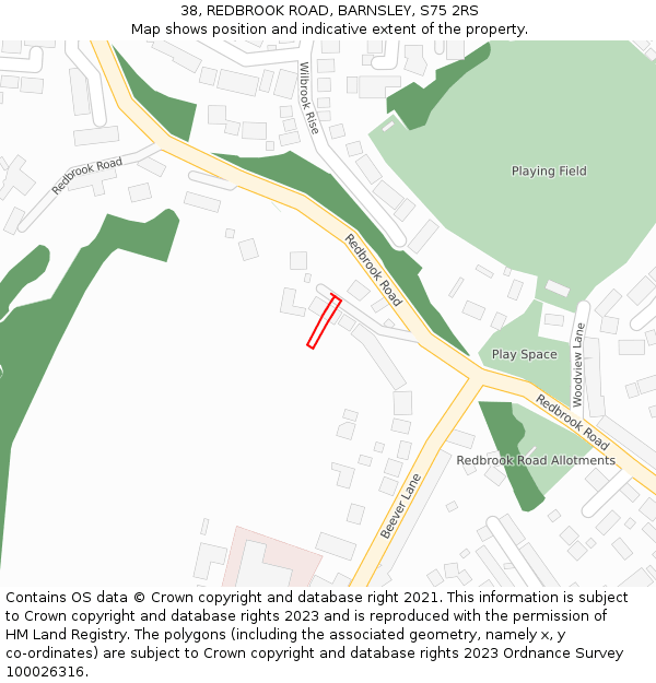 38, REDBROOK ROAD, BARNSLEY, S75 2RS: Location map and indicative extent of plot