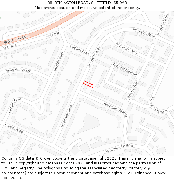 38, REMINGTON ROAD, SHEFFIELD, S5 9AB: Location map and indicative extent of plot