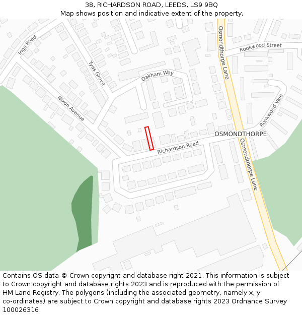 38, RICHARDSON ROAD, LEEDS, LS9 9BQ: Location map and indicative extent of plot